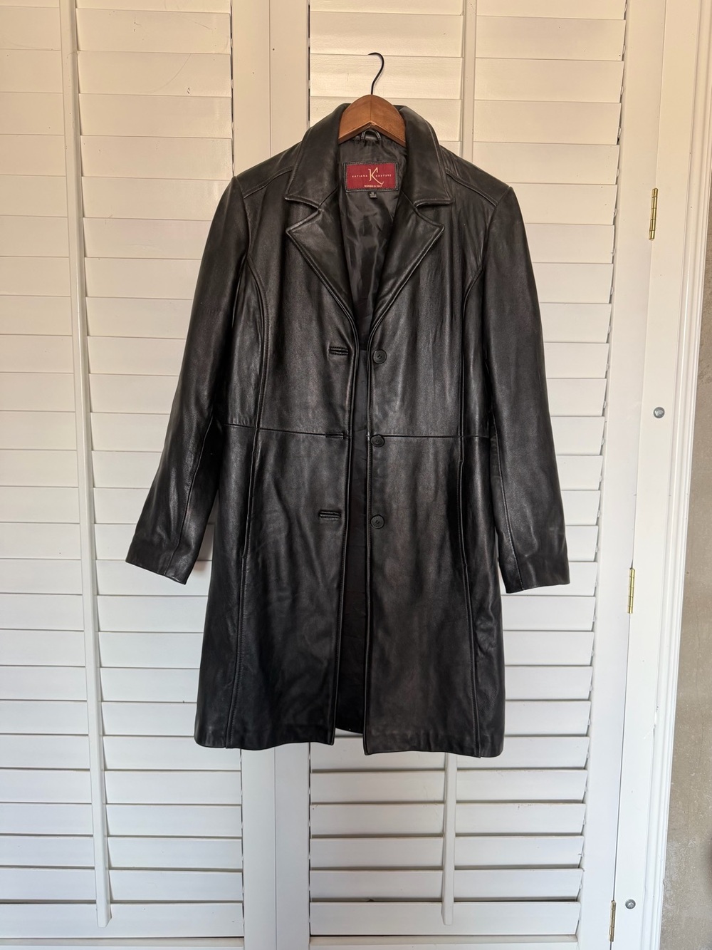 Kensie Black Leather Trench Coat - Women